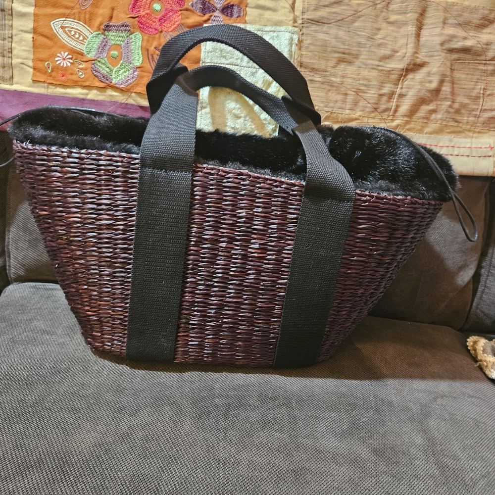 Zara Black and Brown Woven Tote Bag